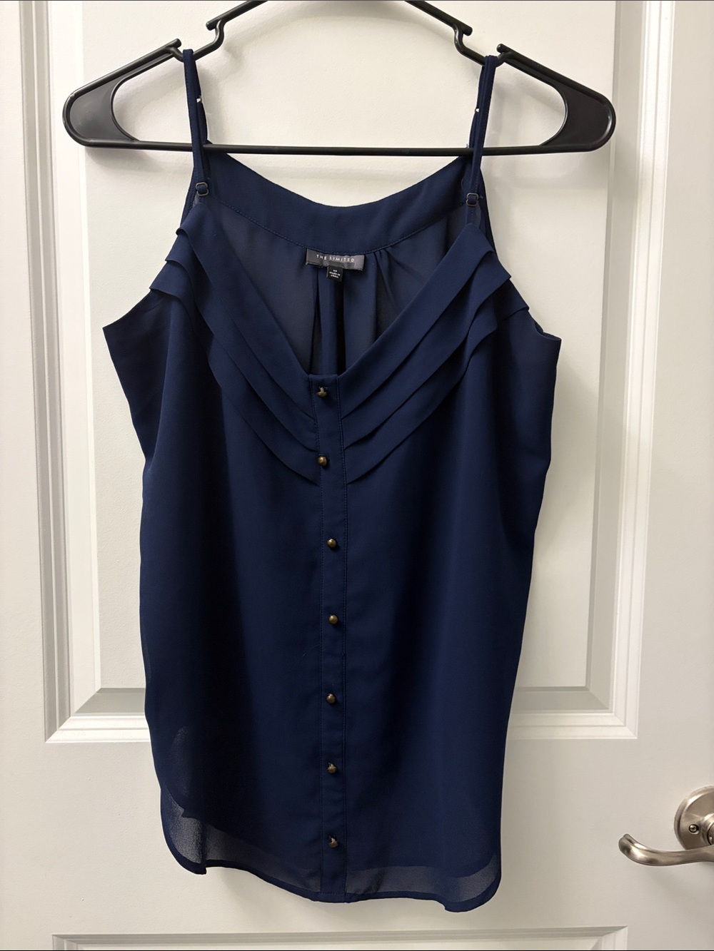 The Limited Navy Button-detail Ruffle-Front lightweight Camisole Size M
